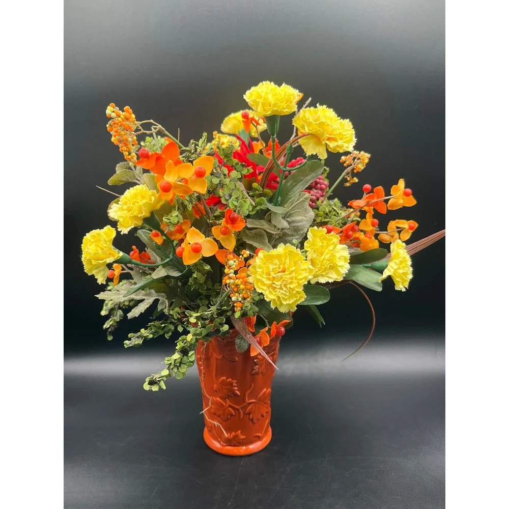 Burnt Orange Vase Faux Flower Arrangement‎ 13